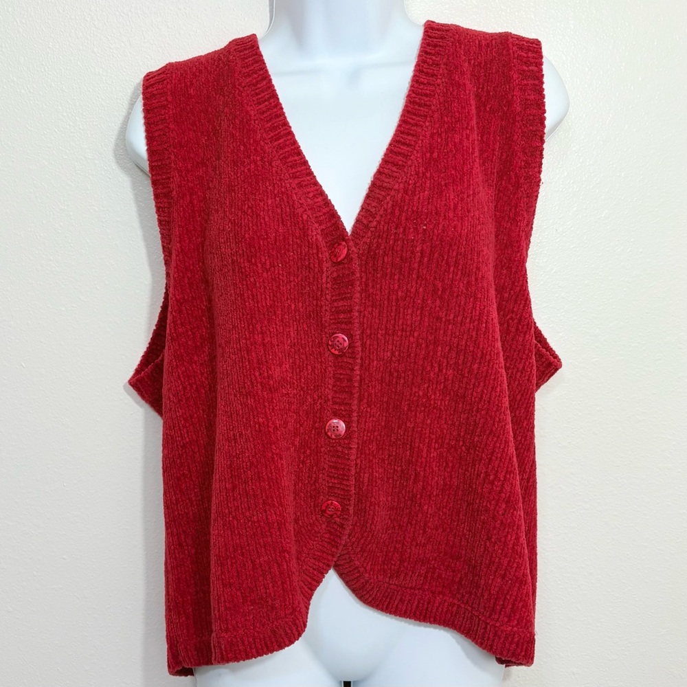 Innovation Sport Y2K Vintage Women's Bright Red Button Front Sweater Vest SzM